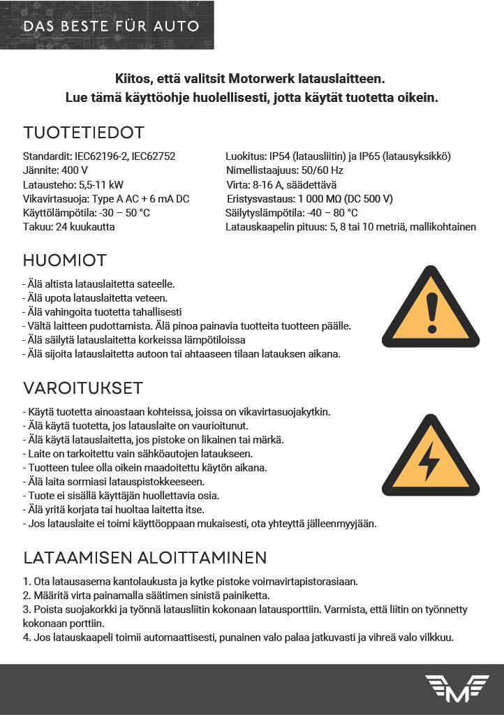 Motorwerk 11kW 5m latauslaite